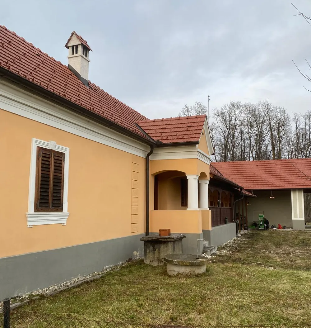 Obnovljena prekmurska domačija z lovilnikom na strehi